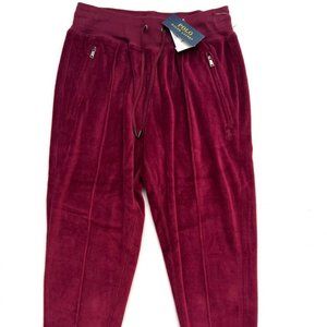 Polo Ralph Lauren Velour Velvet Sweatpants Joggers Burgundy ( XS )